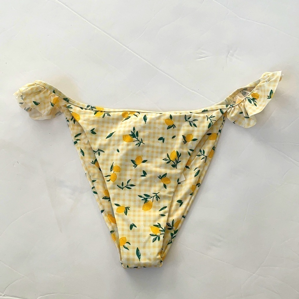 Bound by Bond Eye yellow lemon frill of it brief limonada bikini bottoms L NWT